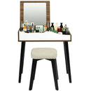Vanity Table Set with Flip Top Mirror and Padded Stool-Brown by LJGDeals
