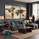 World Map Wall Art – Rustic Earth Tone Canvas Print, Antique