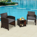 3 Pieces PE Rattan Wicker Furniture Set with Cushion Sofa Coffee Table for Garden by LJGDeals