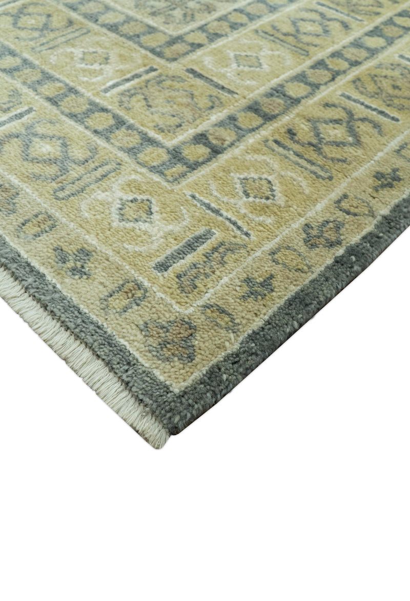 Traditional Design Charcoal And Beige 9x12 Hand Knotted Wool Area Rug