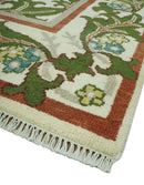 Hand Knotted Ivory and Green Floral Traditional Antique Style Wool Area Rug by The Rug Decor