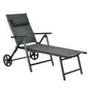 Patio Lounge Chair with Wheels Neck Pillow Aluminum Frame Adjustable-Gray by LJGDeals