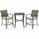 3 Pieces Rattan Bar Furniture Set with Slat Table and 2 Cushioned Stools by DirectDeals