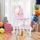 Kids Wooden Makeup Dressing Table and Chair Set with Mirror and Drawer by LJGDeals