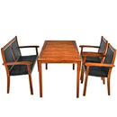 4 Pieces Acacia Wood Patio Rattan Dining Furniture Set by LJGDeals