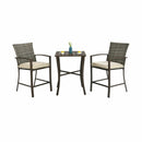 3 Pieces Rattan Bar Furniture Set with Slat Table and 2 Cushioned Stools by LJGDeals