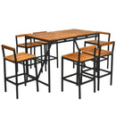 7 Pieces Acacia Wood Patio Rattan Bar Set with Umbrella Hole by LJGDeals