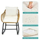 3-Piece Patio Bistro Set with 2 Rattan Chairs and Square Glass Coffee Table-White by LJGDeals