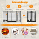 3-Panel Folding Wrought Iron Fireplace Screen with Doors and 4 Pieces Tools Set-Black by LJGDeals