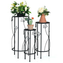 3 Pieces Metal Plant Stand Set with Crystal Floral Accents Round-Black by LJGDeals