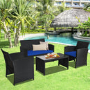 4 Pieces Rattan Patio Furniture Set with Weather Resistant Cushions and Tempered Glass Tabletop by LJGDeals