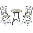 3 Pieces Patio Bistro Mosaic Design Set with Folding Chairs and Round Table by LJGDeals