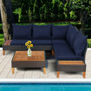 4 Pieces Patio Cushioned Rattan Furniture Set with Wooden Side Table by LJGDeals