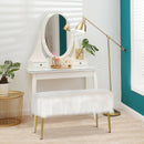 Upholstered Faux Fur Vanity Stool with Golden Legs for Makeup Room by LJGDeals