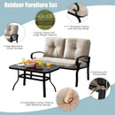 2 Pieces Patio Loveseat Bench Table Furniture Set with Cushioned Chair-Blue by LJGDeals