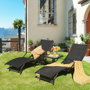 2 Pieces Patio Folding Stackable Lounge Chair Chaise with Armrest-Black by LJGDeals