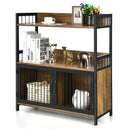 2-Tier Baker's Rack Industrial Kitchen Microwave Oven Stand with Storage Cabinet-Rustic Brown by LJGDeals