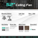 52 Inch Ceiling Fan with 3 Wind Speeds and 5 Reversible Blades-Black