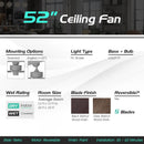 52 Inch Ceiling Fan with 3 Wind Speeds and 5 Reversible Blades by LJGDeals