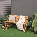 2-in-1 Transforming Interchangeable Wooden Picnic Table Bench with Umbrella Hole-Dark Brown