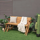 2-in-1 Transforming Interchangeable Wooden Picnic Table Bench with Umbrella Hole-Dark Brown by LJGDeals
