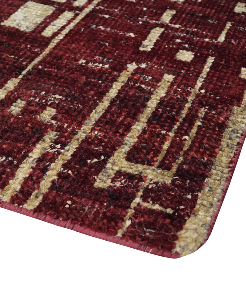 4x6 Hand Knotted Camel and Maroon Modern Abstract Contemporary Recycled Silk Area Rug | OP64