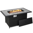 52 Inch Rattan Wicker Propane Fire Pit Table with Rain Cover and Lava Rock-Black by LJGDeals