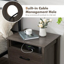 Modern Wood Grain Nightstand with Cable Hole and Open Compartment by LJGDeals