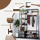 6-in-1 Freestanding Hall Tree Coat Rack with Bench and Fabric Dressers-Rustic Brown by LJGDeals
