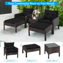 5 Pieces Patio Rattan Sofa Ottoman Furniture Set with Cushions-Black by LJGDeals