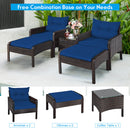 5 Pieces Patio Rattan Sofa Ottoman Furniture Set with Cushions-Black