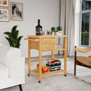Bamboo Kitchen Trolley Cart with Tower Rack and Drawers by LJGDeals