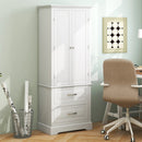 62 Inch Freestanding Bathroom Cabinet with Adjustable Shelves and 2 Drawers-White by LJGDeals