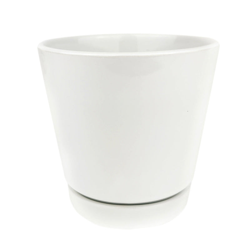 6 inch White Minimalist Pot with Saucer