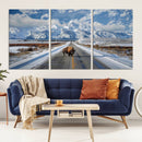 Bison Wall Art - Snowy Road Wall Art – Framed Mountain by MyGreatCanvas | Canvas Wall Art Prints | Photo Prints & Wall Decor