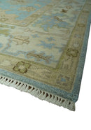 Light Blue, Beige and Ivory Hand knotted 8x10 Traditional Oriental Oushak wool rug by The Rug Decor