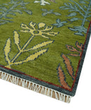 Tree Green, Silver, Maroon Hand Knotted 8x10 wool Area Rug by The Rug Decor