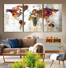 Vintage World Map Canvas Wall Art Print, Warm Tone Global