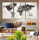 Abstract Map Printing - Modern World Map Canvas Wall Art for