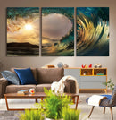 Golden Wave Sunset Canvas Print – Large Coastal Wall Art for