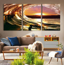 Golden Wave Sunset Triptych Canvas Art, Giclee Canvas Print