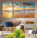 Golden Sunset Beach Print Canvas Wall Art, Giclee Canvas