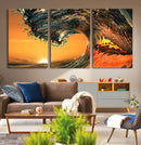 Surf Wave Sunset Canvas Wall Art Print, 3-Panel Ocean