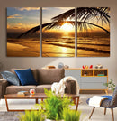 Golden Tropical Beach Sunset Canvas Triptych, Coastal Palm by MyGreatCanvas | Canvas Wall Art Prints | Photo Prints & Wall Decor