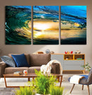 Ocean Wave at Sunset Canvas Art, Large Wall Print of Vibrant