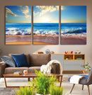 Tropical Beach Sunset Canvas Art, Ocean Waves and Sandy