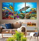 Aquatic Life Sea Turtles Fish Wall Art Canvas Print