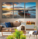 Small Boat At The Beach Sunset Wall Art, Boat Sunset Wall