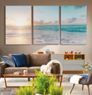Tranquil Ocean Beach Sunset Canvas Wall Art | 3-Panel