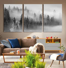 Foggy Misty Forest Canvas Wall Art – Black and White